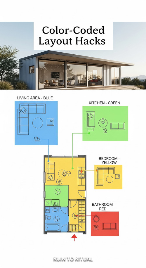 Vertical Pintereststyle image of container home with colorcoded floor plan Centered overlay text rea.jpg