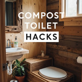 Vertical Pintereststyle image of container home with compost toilet Centered overlay text reads Comp