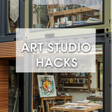 Vertical Pintereststyle image of container home with art studio Centered overlay text reads Art Stud