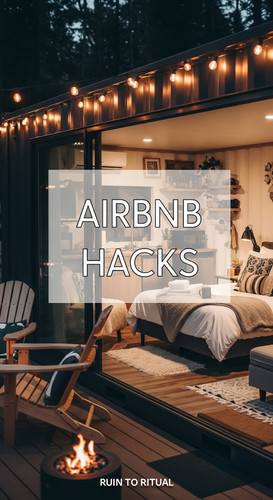 Vertical Pintereststyle image of container home with Airbnb rental setup Centered overlay text reads.jpg