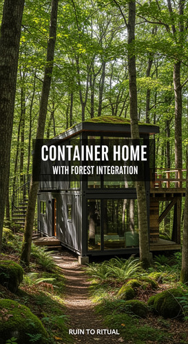 Vertical Pintereststyle image of container home integrated into forest setting Centered overlay text.jpg