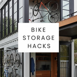 Vertical Pintereststyle image of container home with bike storage Centered overlay text reads Bike S
