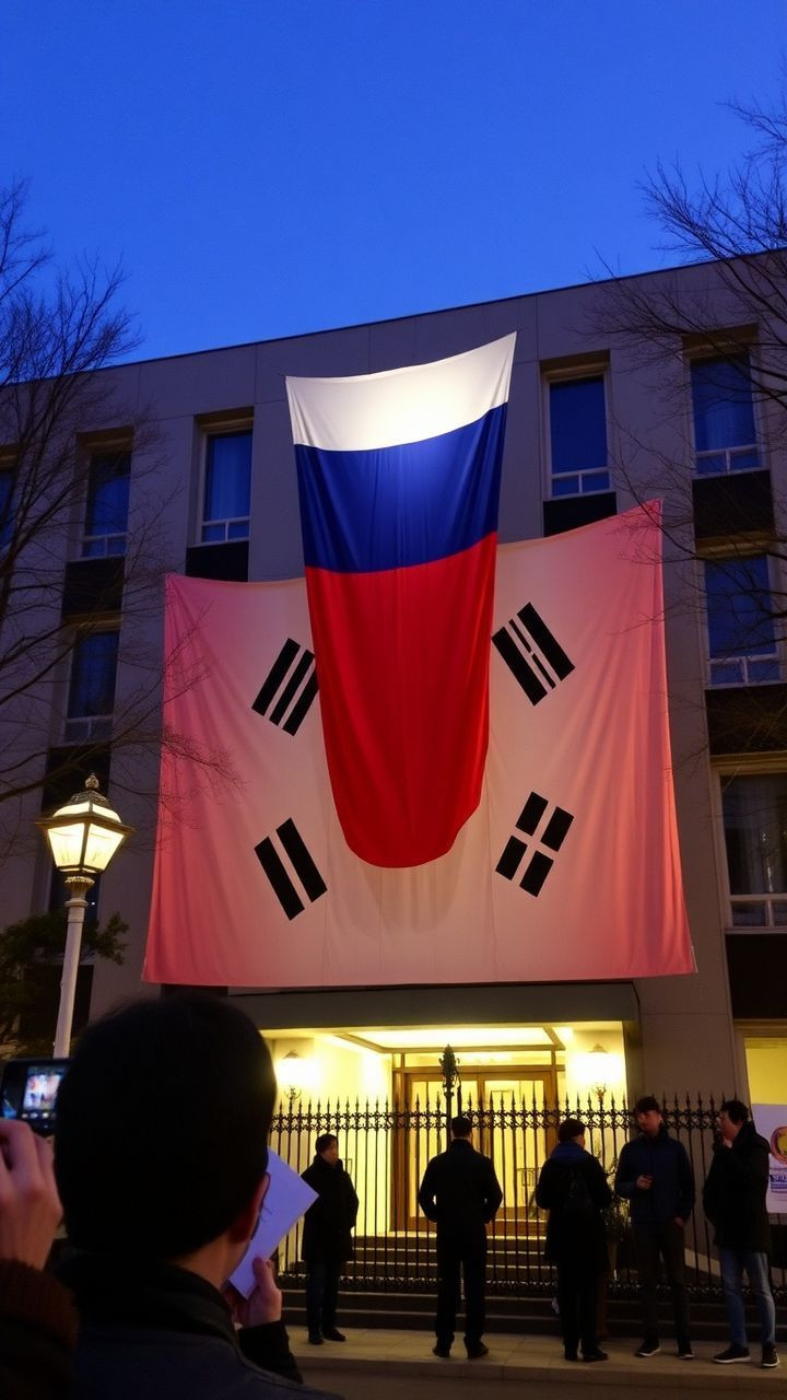 South Korea protests 'Victory' banner hung from Russian embassy