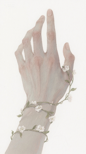 jimeng 2026 02 10 7946 水彩画，神秘，男性手部特写，手控，手指修长，骨节分明，花藤手链，纤细，缠绕，丝丝....png