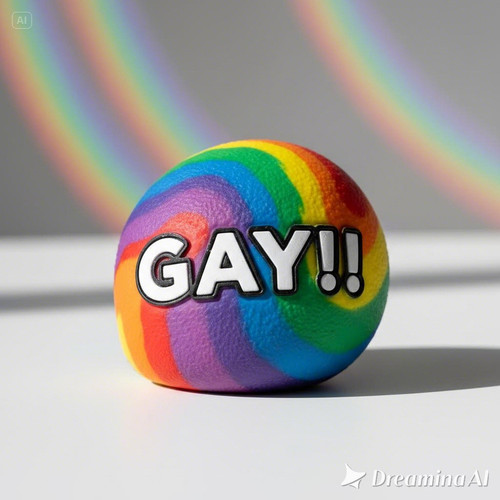 dreamina 2026 02 24 2338 generate a stress ball that says GAY!!!....jpg