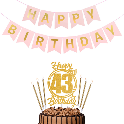 Happy Birthday 43rd Candles Caketopper and Birthday Banner.png