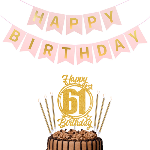 Happy Birthday 61st Candles Caketopper and Birthday Banner.png