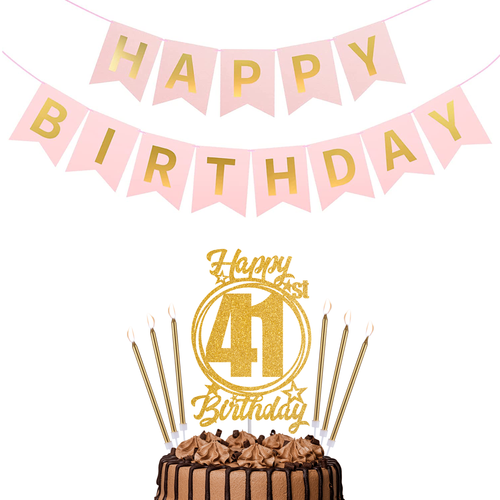 Happy Birthday 41st Candles Caketopper and Birthday Banner.png