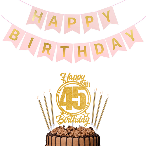 Happy Birthday 45th Candles Caketopper and Birthday Banner.png