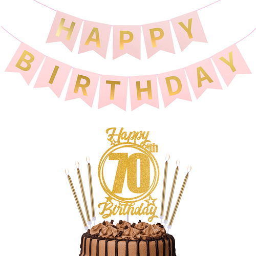 Happy Birthday 70th Candles Caketopper and Birthday Banner.png