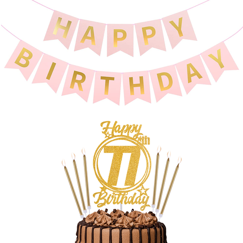 Happy Birthday 77th Candles Caketopper and Birthday Banner.png