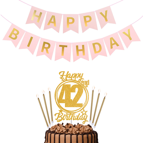 Happy Birthday 42nd Candles Caketopper and Birthday Banner.png