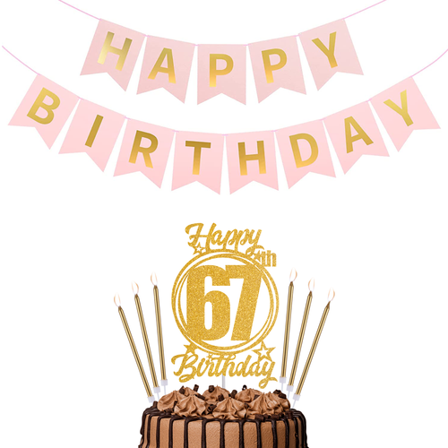 Happy Birthday 67th Candles Caketopper and Birthday Banner.png