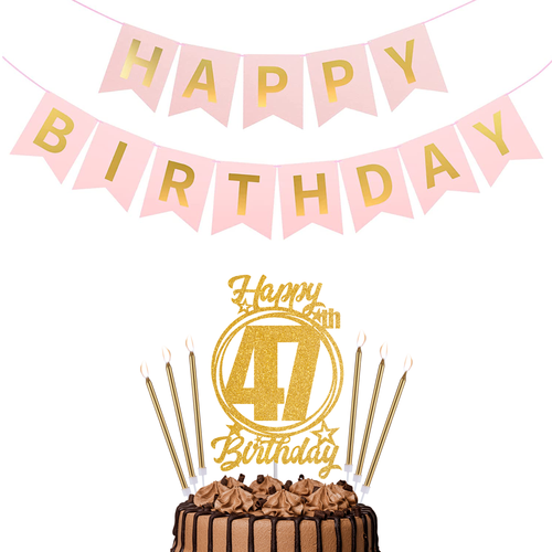 Happy Birthday 47th Candles Caketopper and Birthday Banner.png