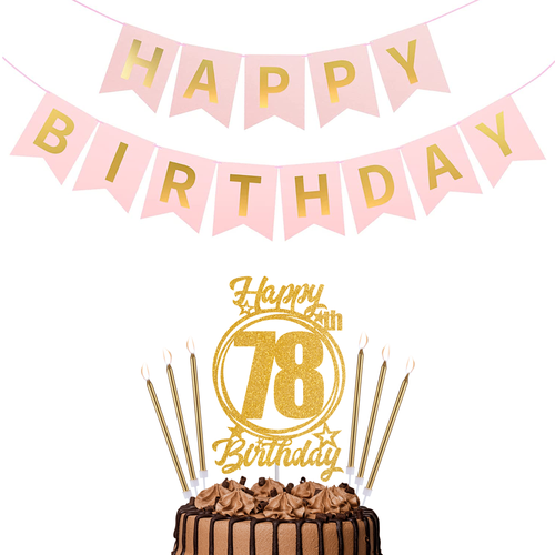 Happy Birthday 78th Candles Caketopper and Birthday Banner.png