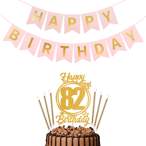 Happy Birthday 82nd Candles Caketopper and Birthday Banner.png