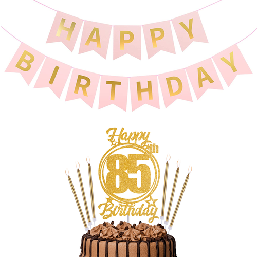 Happy Birthday 85th Candles Caketopper and Birthday Banner.png
