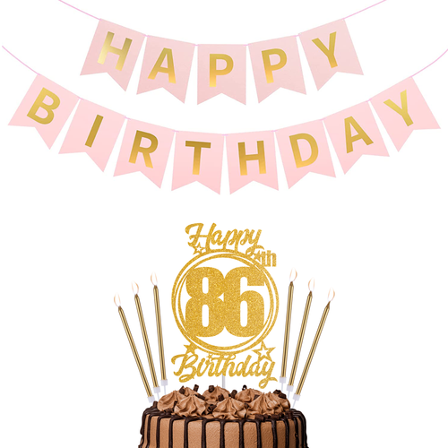 Happy Birthday 86th Candles Caketopper and Birthday Banner.png
