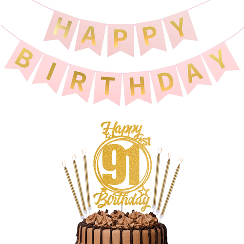 Happy Birthday 91st Candles Caketopper and Birthday Banner.png