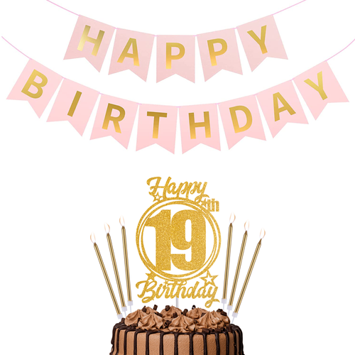 Happy Birthday 19th Candles Caketopper and Birthday Banner.png