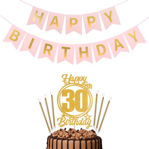 Happy Birthday 30th Candles Caketopper and Birthday Banner.png