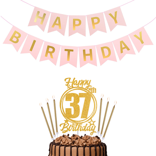 Happy Birthday 37th Candles Caketopper and Birthday Banner.png