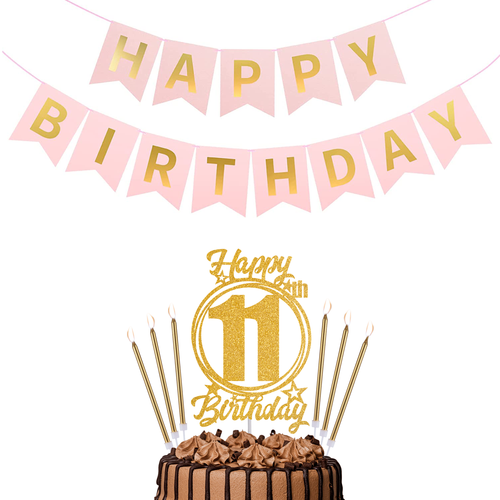 Happy Birthday 11th Candles Caketopper and Birthday Banner.png