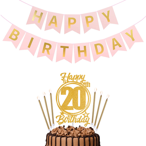 Happy Birthday 20th Candles Caketopper and Birthday Banner.png