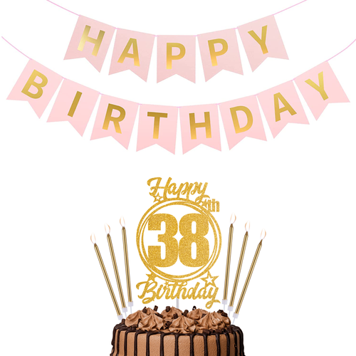 Happy Birthday 38th Candles Caketopper and Birthday Banner.png