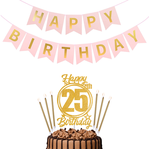 Happy Birthday 25th Candles Caketopper and Birthday Banner.png