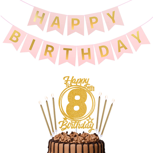 Happy Birthday 8th Candles Caketopper and Birthday Banner.png