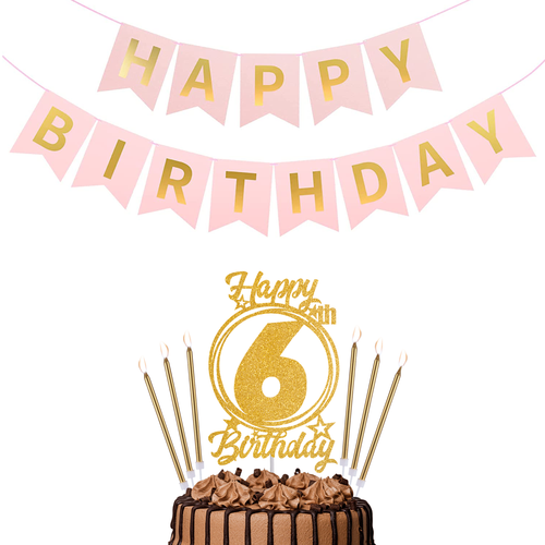 Happy Birthday 6th Candles Caketopper and Birthday Banner.png