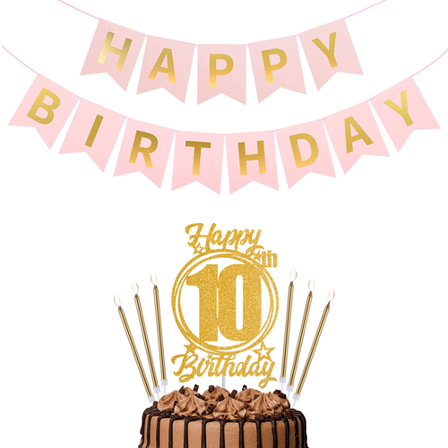 Happy Birthday 10th Candles Caketopper and Birthday Banner.png