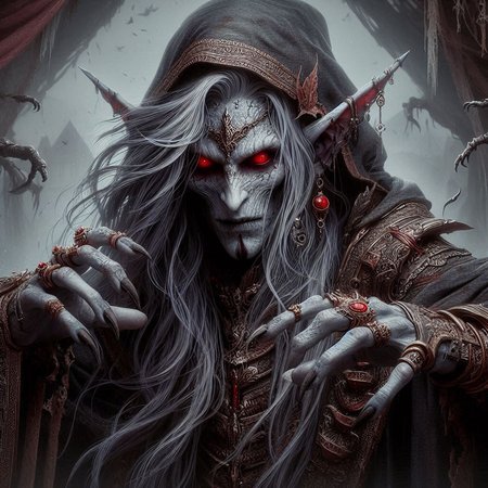 Dungeons and dragons. Undead half elf warlock, gray long hair, red eyes.jpg