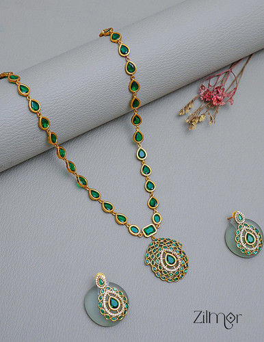 Green Kemp Stone Antique Choker Necklace Earrings Set KA10116211.jpg