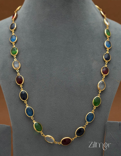 Multi Color Semi Precious Stone Long Necklace KY1014821.jpg