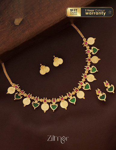 Gold tone palakka coin Necklace Earrings set PP1002341.jpg