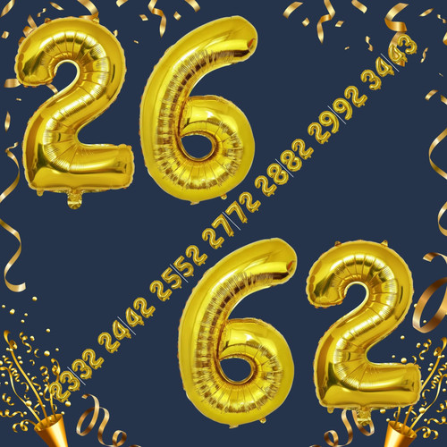 40 Inch Big Gold Large Number 26 62 Mylar Foil Balloon For Helium & Air Filled Premium Self Seal Bal.jpg