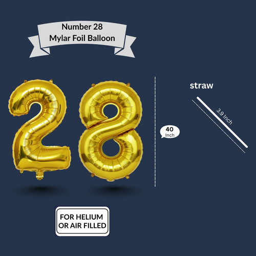 40 Inch Big Gold Large Number 28 Mylar Foil Balloon For Helium & Air Filled Premium Self Seal Balloo.jpg