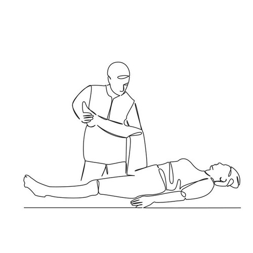 One continuous single drawing line art flat doodle person, woman, physical therapy, doctor, leg, rec.jpg