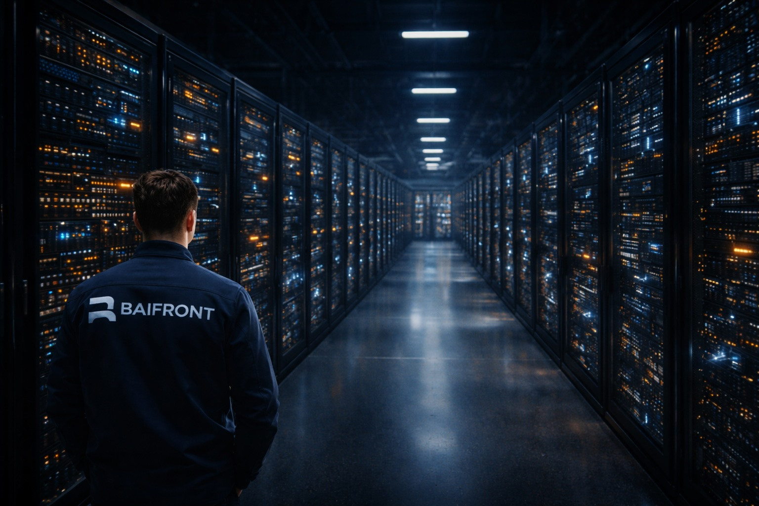 Close-up of a server rack in a data center.