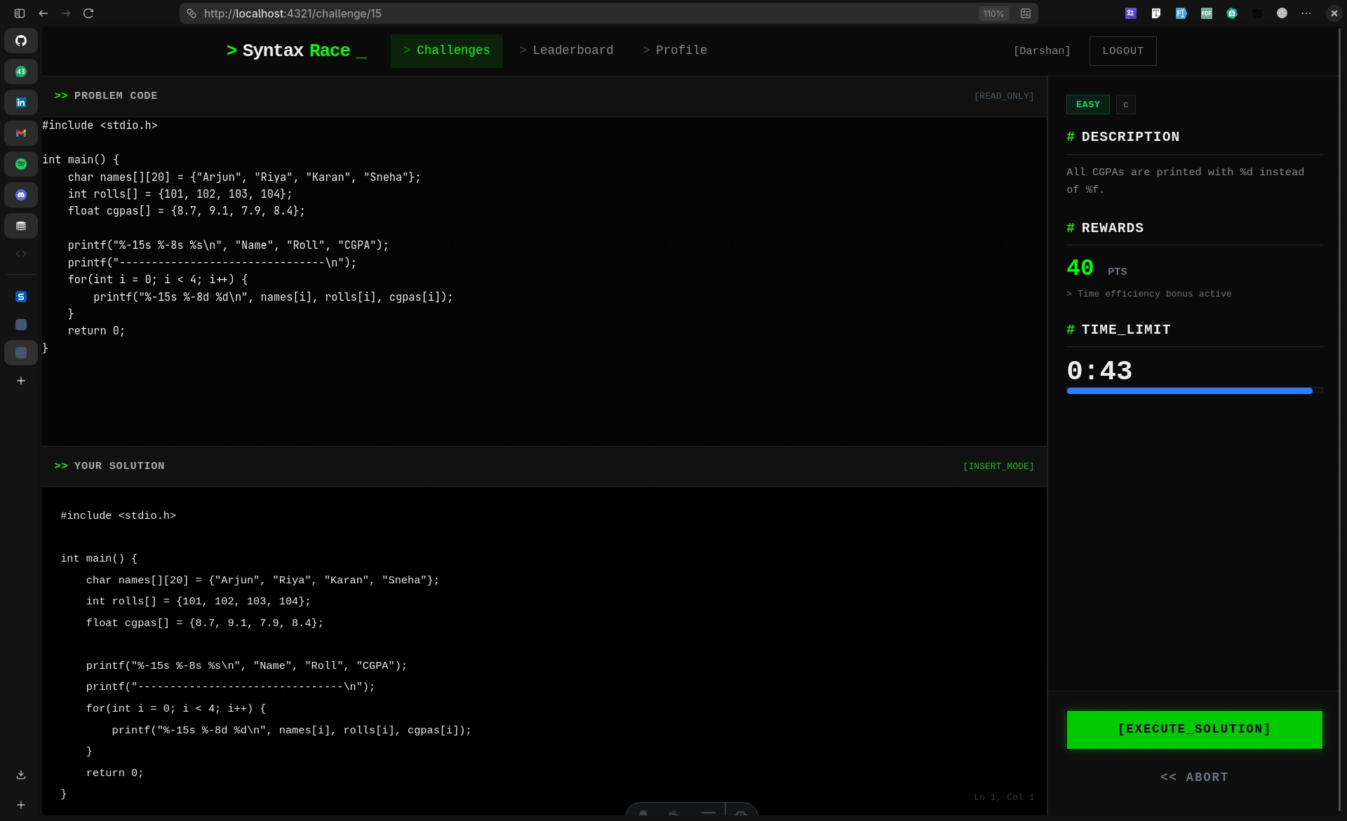 The custom real-time coding platform I built for Code Race