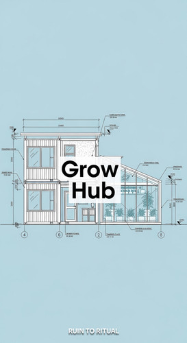 Container shed blueprint with greenhouse extension text overlay Grow Hub.jpg