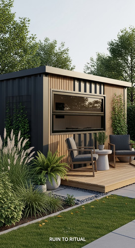 Modern container shed in suburban garden stylish look.jpg
