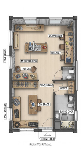 Container shed plan with workshop layout text overlay DIY Space.jpg