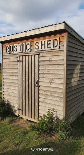 Container shed with timber cladding text overlay Rustic Shed.jpg