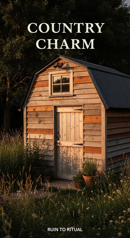 Vertical Pintereststyle image showing a rustic container shed with timber siding and barnstyle roof .jpg