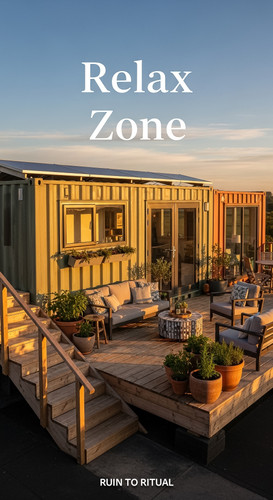 Vertical Pintereststyle image showing a container shed with rooftop deck and ecofriendly design Over.jpg