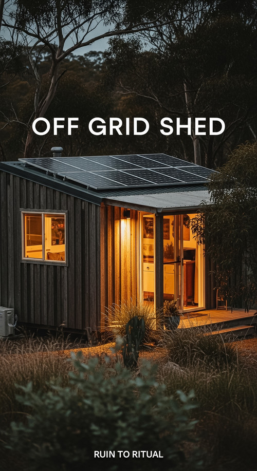 Vertical Pintereststyle image showing a container shed with rustic timber cladding and solar roof Ov.jpg