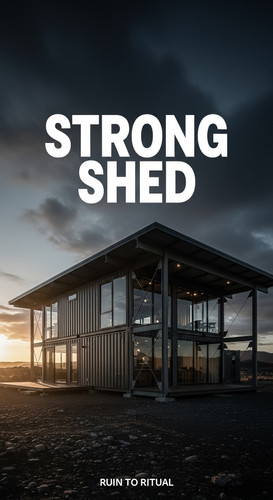 Vertical Pintereststyle image showing a container shed with steel beams and industrial design Overla.jpg